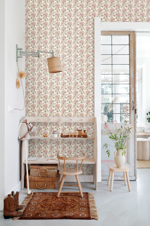 ESTAhome behang vintage bloemen licht roze en beige - 50 x 900 cm - 131817