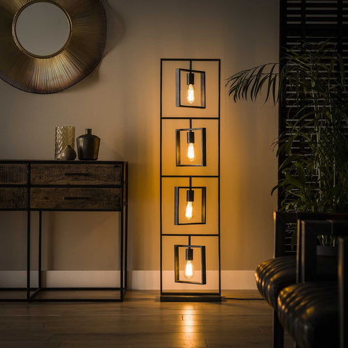 Giga Meubel Vloerlamp Turn Square - Zwart - 4-Lichts - 35x22x140cm