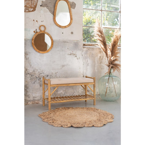 Home Society Bankje Isabel - naturel/wit - rattan - 87 x 35,5 x 40 cm - boho look - vtwonen shop