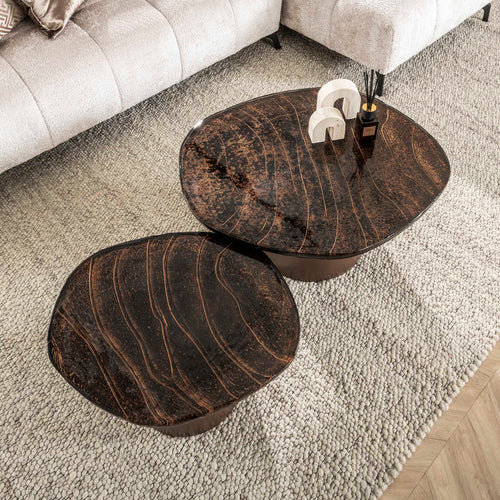 Giga Meubel Salontafel Eclipse - Koper Metaal/Glas - Set van 2 - 80x70x40cm