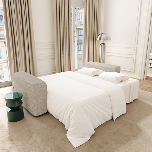Premium Interiors - Slaapbank met opbergruimte COMO - bouclé-stof beige 254cm