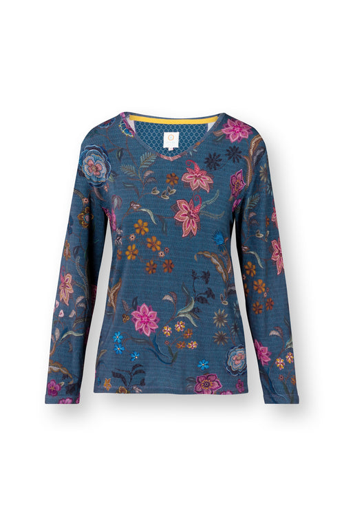 Pip Studio - Trice Pyjama t-shirt - Lange mouw Dames - Coco Flower - Blauw - S - vtwonen shop