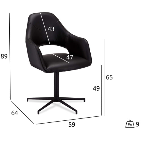 Furnhouse eetkamerstoelen armleuning Luna - Zwart - Kunstleer - Set van 6