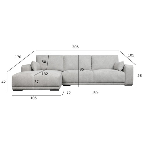 Furnhouse chaise longue bank links California - Lichtgrijs - Stof - 105x305x85