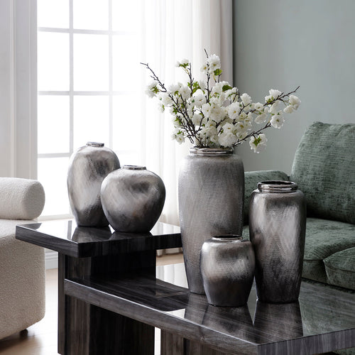 Sia Deco - Zilveren Vaas Groot Formaat - Zilver  - Keramiek - H40 - vtwonen shop