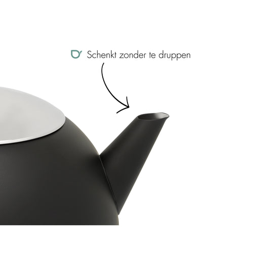 Bredemeijer - Duet® Bella Ronde – Dubbelwandige Theepot – 1,2 liter - RVS - Mat zwart - vtwonen shop