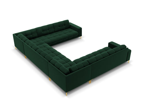 Cosmopolitan Design Panoramische bank Bali 9-zits, flueel, flessengroen - 256x327x75cm
