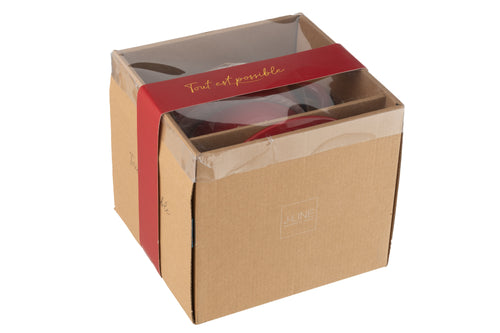 J-Line theemok + theepot 'Tout Est Possible' - porselein - rood/goud - giftbox - vtwonen shop