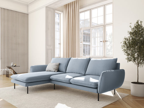 Cosmopolitan Design linker hoekbank Vienna 5-zits, flueel, lichtblauw - 170x255x95cm