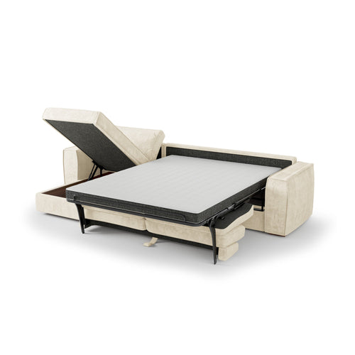 Premium Interiors - Hoekbank (links) MIKA - zacht aanvoelende geweven stof crème 292cm