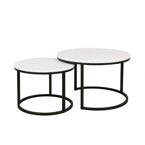 StarFurn Salontafel Nova - Rond Wit Marmer - 70x70x40cm - Set van 2 - vtwonen shop
