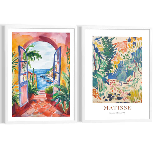 Reinders Matisse met zeeuitzicht schilderijen set -  meerkleurig/multi color - woonkamer - 70x50cm