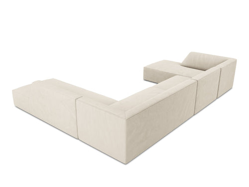 Micadoni Panoramische hoekbank rechts Ruby 7-zits, ribfluwelen, lichtbeige - 273x366x69cm