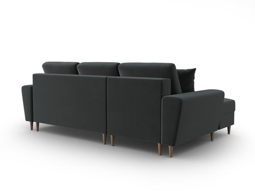 Cosmopolitan Design Uitklapbare hoekbank links met opbergdoos Kyoto 4-zits, flueel donkergrijs - 145x241x88cm