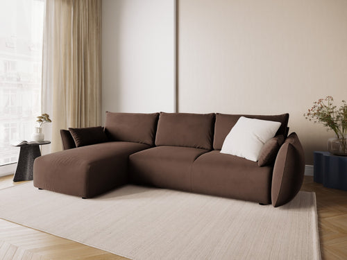 Cosmopolitan Design Uitklapbare hoekbank links met opbergdoos Matera 4-zits, flueel chocolade - 173x253x86cm