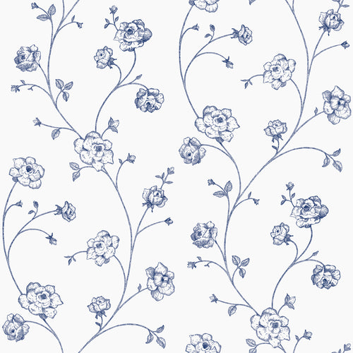 ESTAhome behang toile de jouy rozen wit en blauw - 53 cm x 10.05 m - 139300