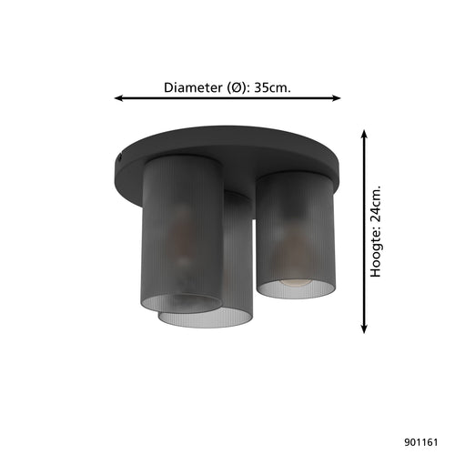 EGLO plafondlamp Colomera - e27 - ø 35 cm - zwart/mat grijs