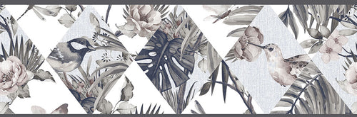 Sanders & Sanders zelfklevende behangrand tropische jungle bladeren en paradijsvogels vergrijsd groen - 500 x 17.5 cm - 640046 - vtwonen shop