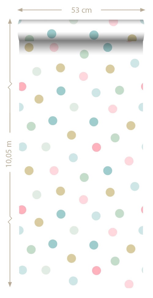 ESTAhome behang stippen roze, blauw, groen en goud - 53 cm x 10.05 m - 139041