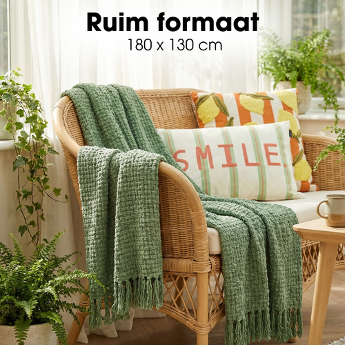 Mica Decorations Cosenza Fleece Deken - Bank Plaid en Bank Kleed - Warme Deken voor op de Bank - 180 x 130 cm - Donkergroen