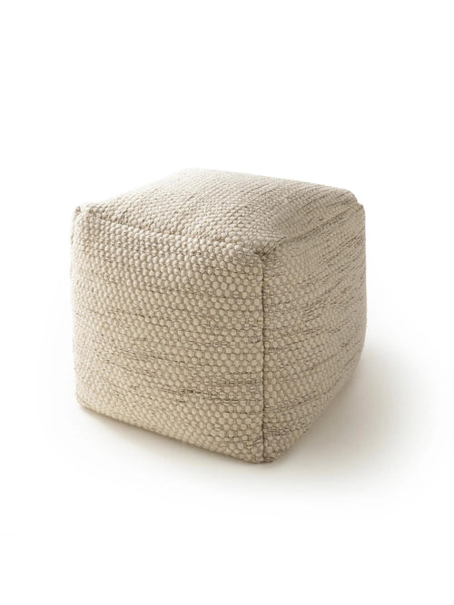 benuta handgemaakte wollen poef Rocco - crème - 45x45x45 cm