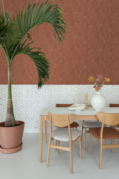 ESTAhome behang palmbladeren terracotta - 53 cm x 10.05 m - 139370