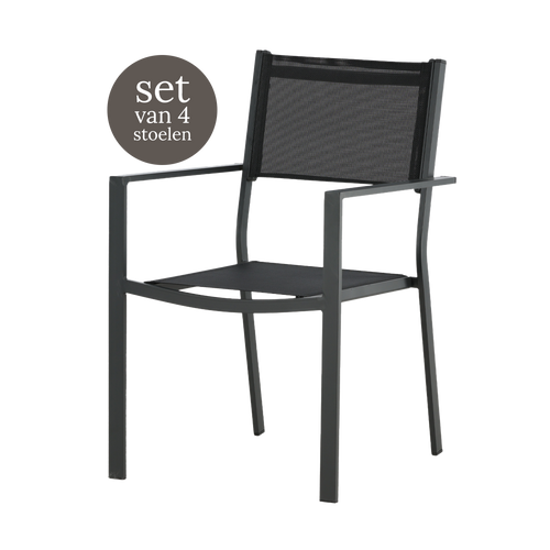 Nest outdoor Narda aluminium tuinstoel zwart - met armleuningen - set van 4 - vtwonen shop