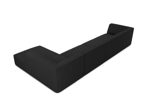 Micadoni rechter hoekbank Ruby 5-zits, structurele stof, zwart - 180x366x69cm