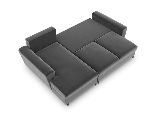 Cosmopolitan Design Uitklapbare hoekbank links met opbergdoos Kyoto 4-zits, flueel, lichtgrijs - 145x241x88cm