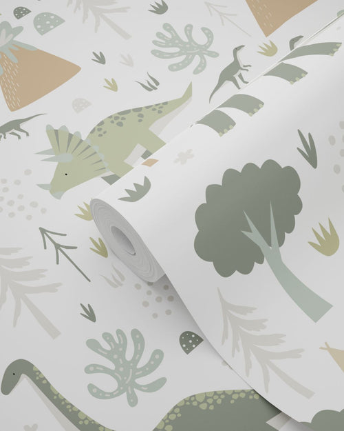 ESTAhome behang dinosaurussen vintage blauw en groen - 53 cm x 10.05 m - 131357