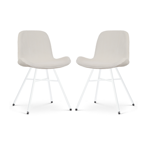 Nolon Noa-Fé Eetkamerstoelen Set van 2 - Rib Crème - Witte Poten - vtwonen shop