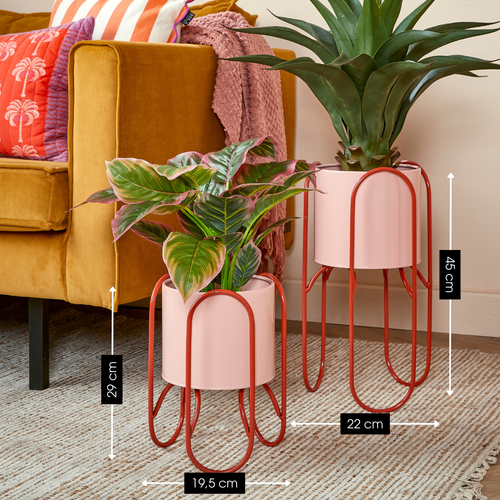 Mica Decorations Donau Bloempot op Standaard – Set van 2 – Plantenpot voor Bloemen en Kamerplanten – Bloempotten voor Binnen – IJzer – Roze