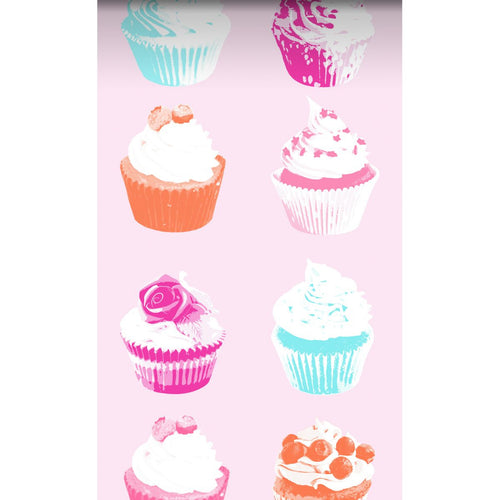 ESTAhome XXL behang cupcakes roze, blauw, wit en oranje - 50 x 900 cm - 158715