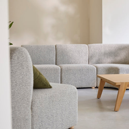 Tikamoon Modulaire fauteuil van massief acaciahout en grijze stof - Grijs
