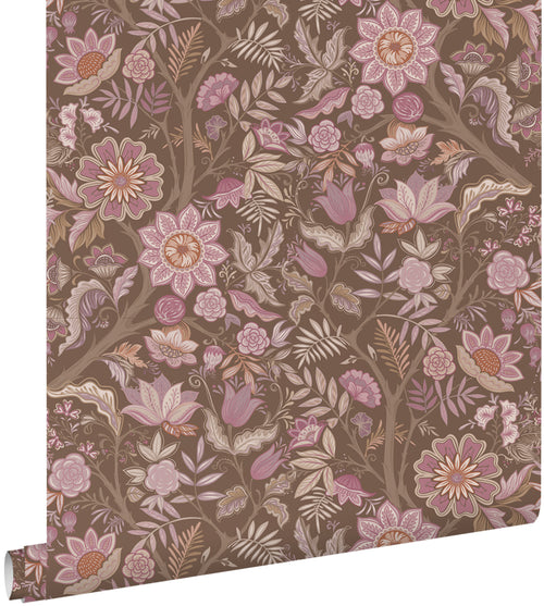 ESTAhome behang vintage bloemen mauve paars en vergrijsd groen - 50 x 900 cm - 131337 - vtwonen shop