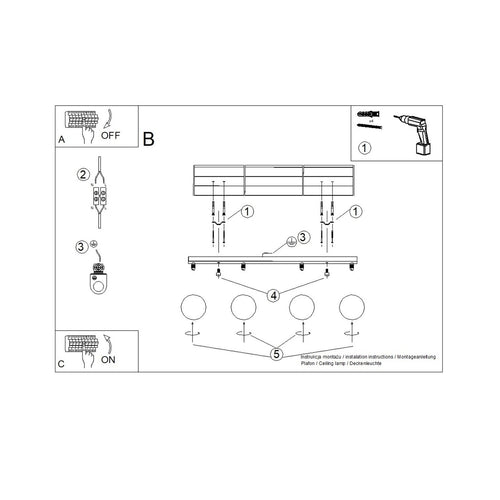 Sollux Lighting Plafondlamp YOLI 4 rode oker - 88x12x14,5cm
