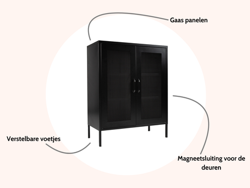 MaximaVida metalen locker vitrine kast Finn 102 x 80 x 40 cm zwart - 2 schappen - vtwonen shop