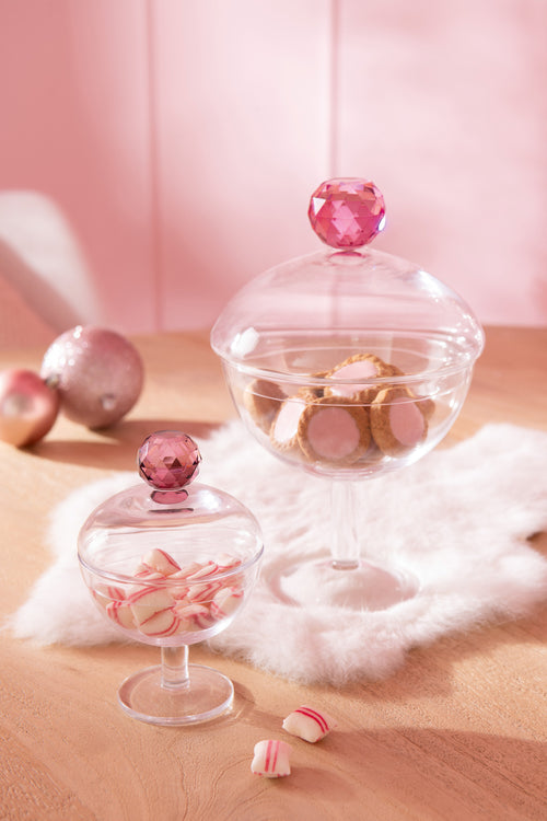 J-Line voorraadpot Diamant - kristalglas - roze/transparant - small