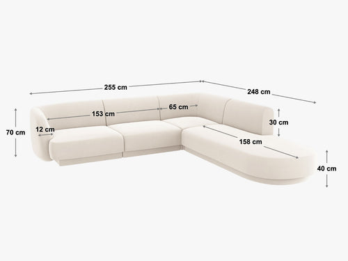 Micadoni rechter hoekbank Miley 6-zits, structurele stof ivoor - 248x255x70cm