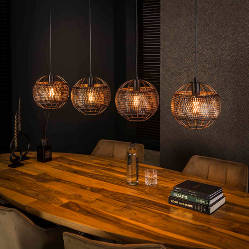 Giga Meubel Hanglamp Armor Open - Zwart/Bruin - 4-Lichts - 135x25x150cm