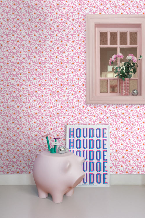 ESTAhome behang madeliefjes roze, wit en oranje - 50 x 900 cm - 131814