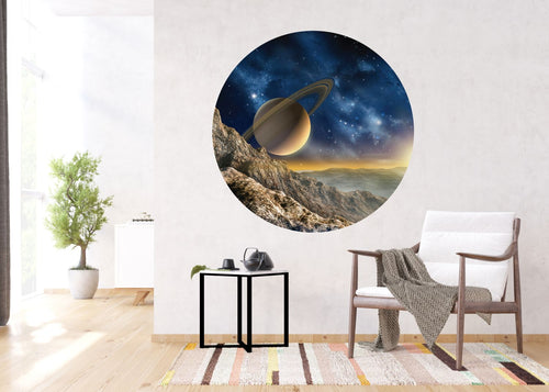 Sanders & Sanders zelfklevende behangcirkel planeten in de ruimte blauw en beige - Ø 140 cm - 601139