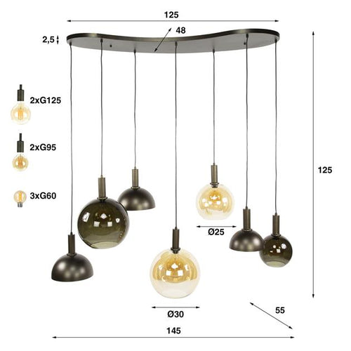 Giga Meubel Hanglamp Cluster - Bruin - 7-Lichts - 145x45x150cm