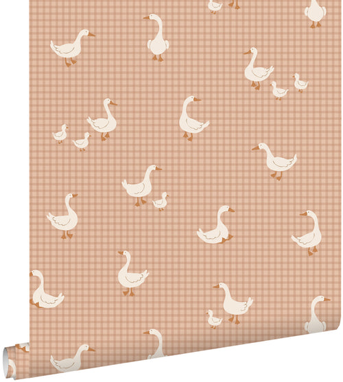 ESTAhome behang schattige ganzen terracotta roze - 50 x 900 cm - 132185