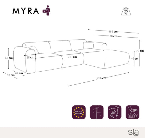 Sia Home - Brede rechte hoekbank MYRA - geweven stof beige 280cm