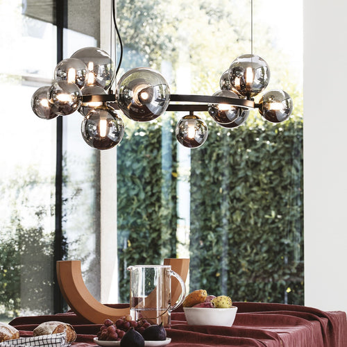 Ideal Lux PERLAGE 14 Light Round Globe Hanglamp Plafondlamp Zwart