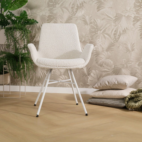 Nolon Noa-Eef Eetkamerstoelen Set van 2 - Bouclé Beige - Witte Poten - vtwonen shop