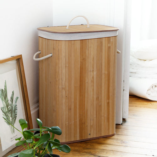 Calicosy - Rechthoekige bamboe wasmand 70L - Naturel - 30x40x60 cm