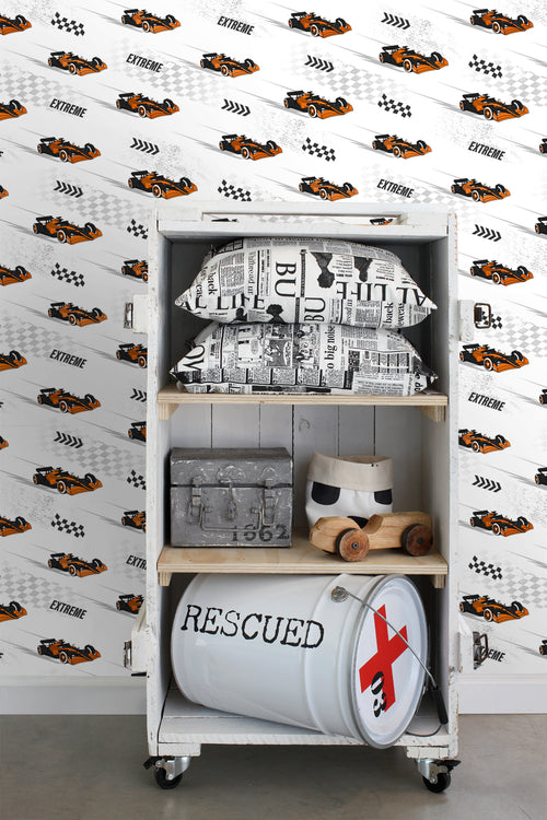Sanders & Sanders behang race auto's oranje - 50 x 900 cm - 935358