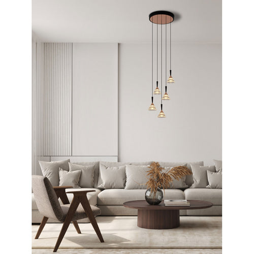 Nova Luce PALUZ Hanglamp met clusterconstructie, roségoud, matzwart, Triac dimbare LED, 30W, 1558lm, 3000K